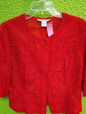 Peter Nygard Bright Red Embroidered Jacket